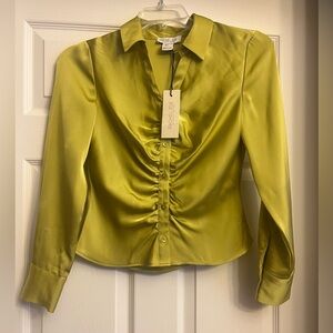 Rachel Zoe Chartreuse Satin Blouse